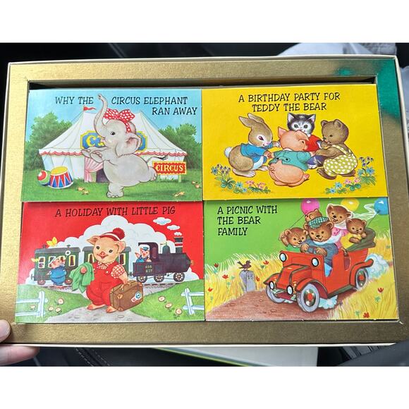 1963 The Playtime Pop-up Library 4 Books & box Platt & Munk Co. Vintage - Picture 3 of 10